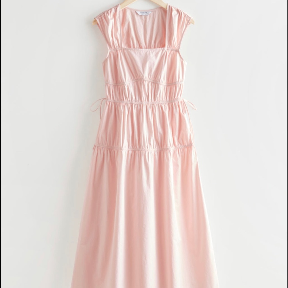 & OTHER STORIES Waist Tie Midi Dress Pastel Pink Organic Cotton Size 6